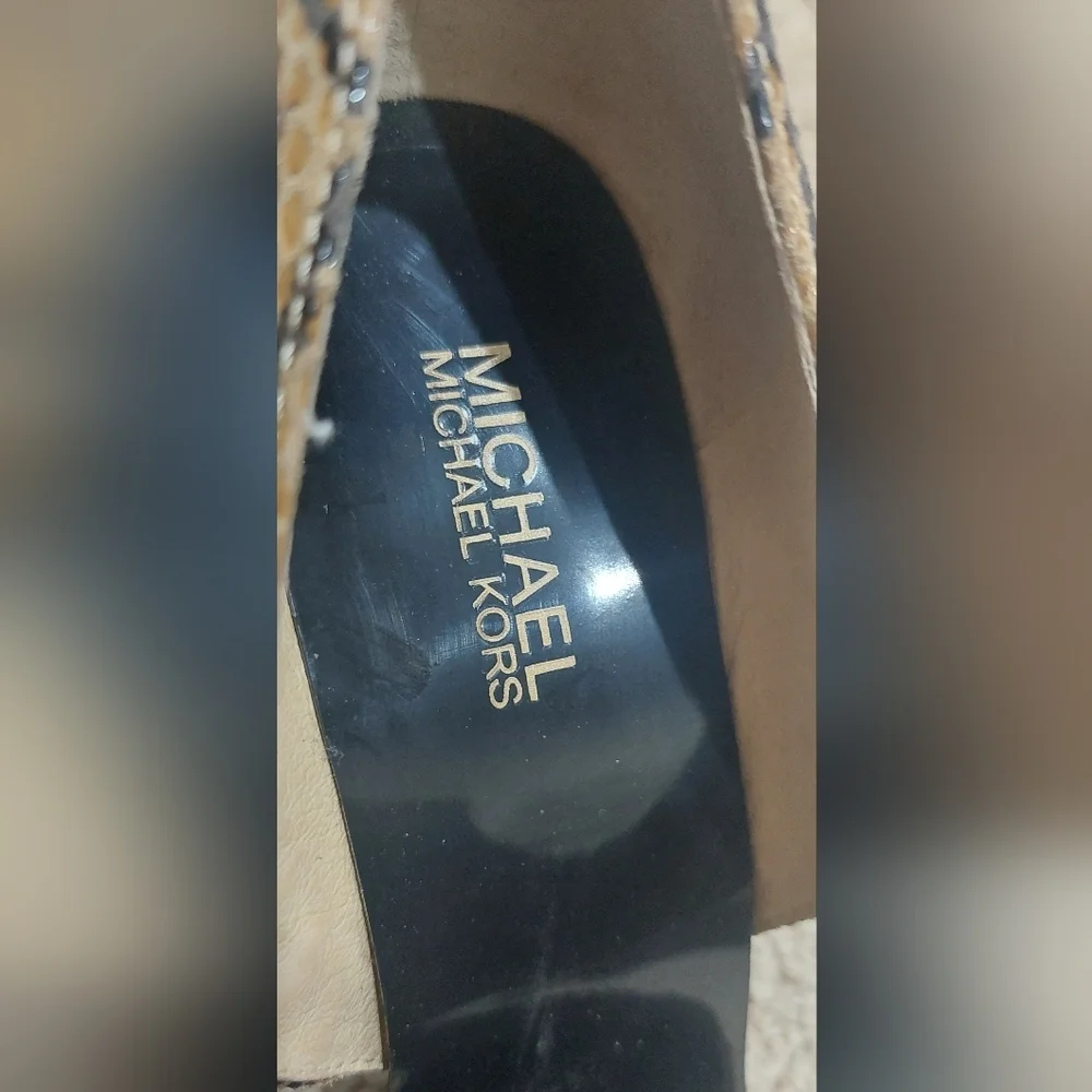 Michael Kors Strappy Brown Black Python Print Heels Leather High Heel Size 9.5M - Picture 13 of 14